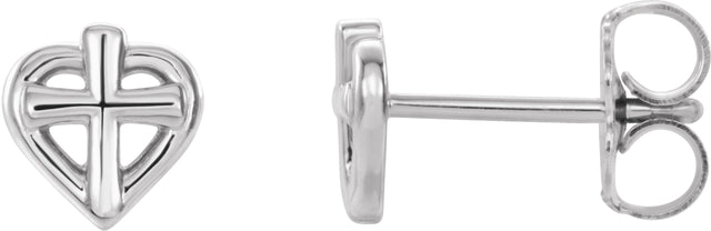 14K Gold Youth Cross & Heart Earrings - White Gold