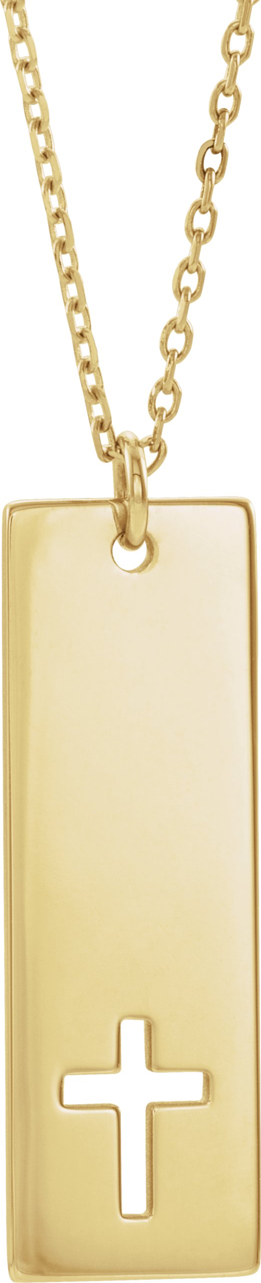 14K Gold Engravable Pierced Cross Bar Necklace or Pendant - Yellow Gold