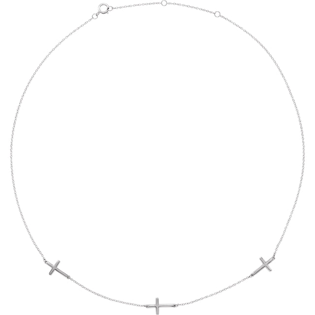 14K Gold Cross Station Necklace - White Gold