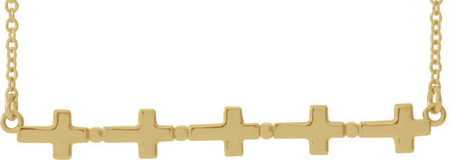 14K Gold Sideways Cross Bar Necklace - Yellow Gold