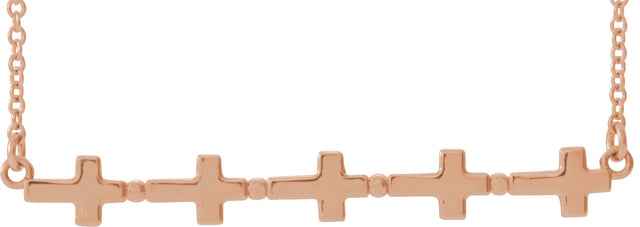 14K Gold Sideways Cross Bar Necklace - Rose Gold