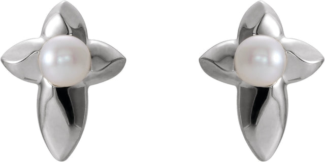 Platinum Cultured White Freshwater Pearl Pearl Cross Earrings - view 2