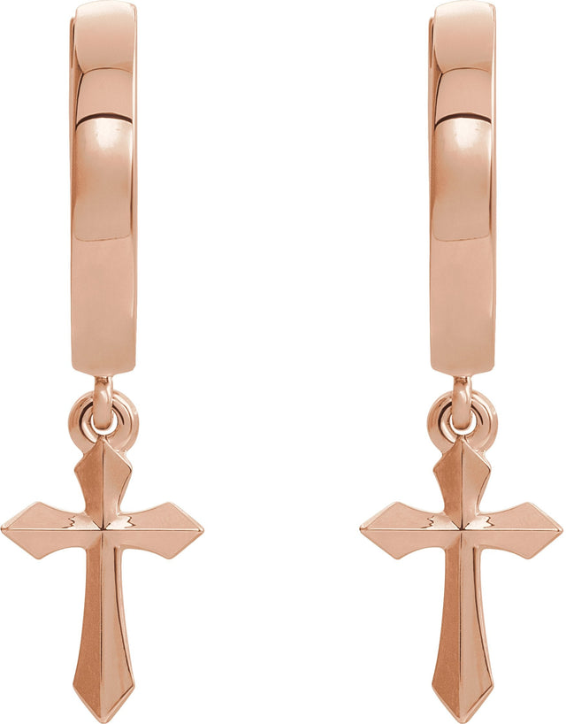 14K Gold Cross Hoop Earrings II - Rose Gold - view 2