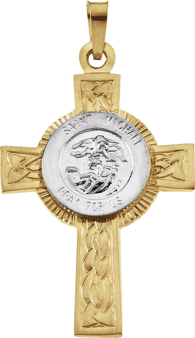14K Gold St. Michael Cross Pendant