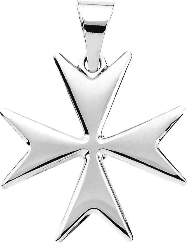 14K Gold Maltese Cross Pendant - White Gold