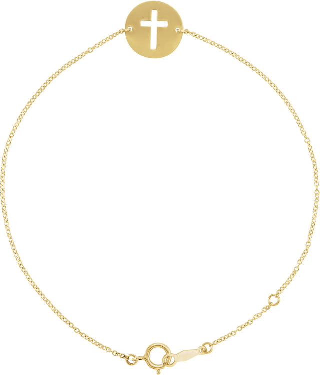 14K Gold Pierced Cross Disc Bracelet - Yellow Gold