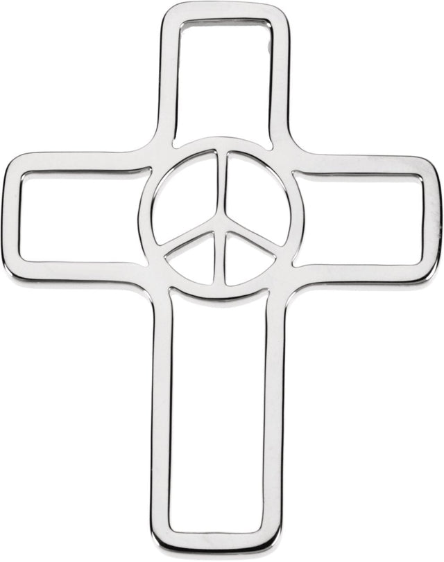 14K Gold Peace Sign Cross Pendant - White Gold