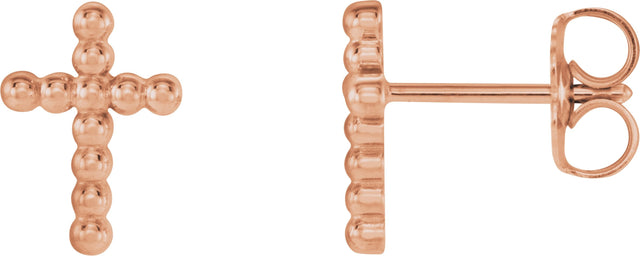 14K Gold Beaded Cross Earrings - Rose Gold