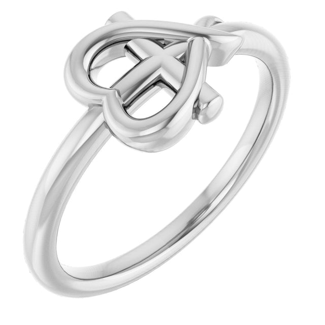 14K Gold Youth Cross & Heart Ring - White Gold