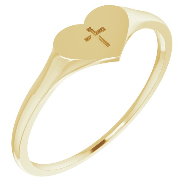 14K Gold Youth Heart & Cross Ring - Yellow Gold