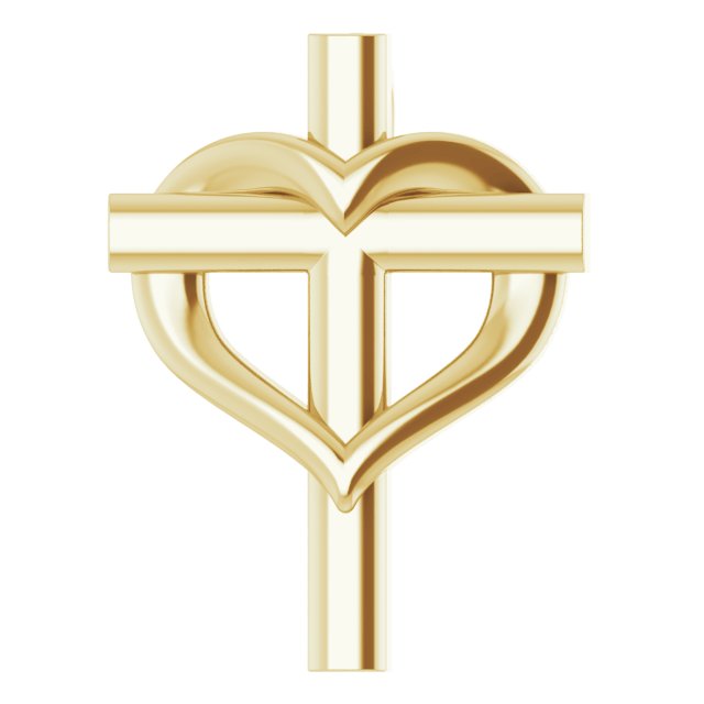 14K Gold Youth Cross with Heart Necklace or Pendant - Yellow Gold