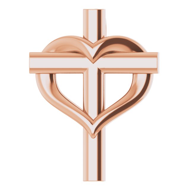 14K Gold Youth Cross with Heart Necklace or Pendant - Rose Gold