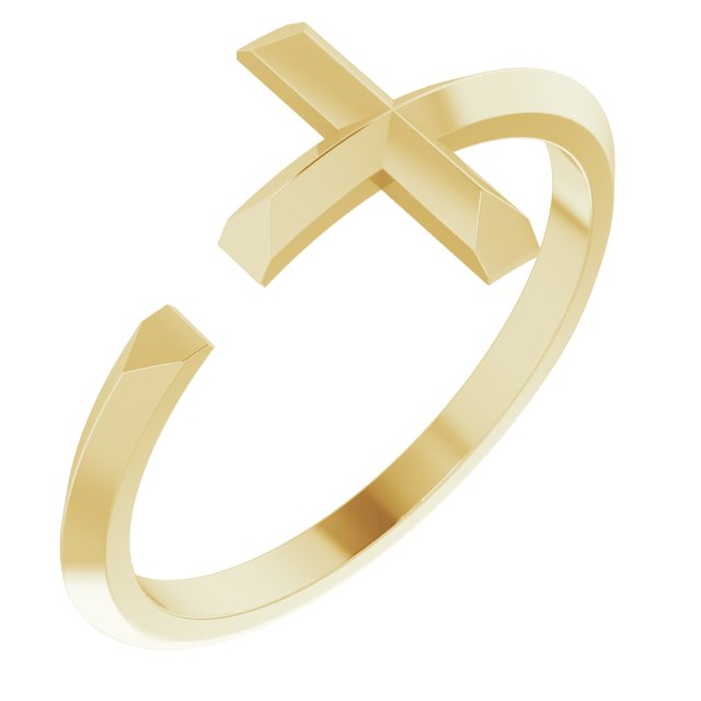 14K Gold Negative Space Cross Ring - Yellow Gold