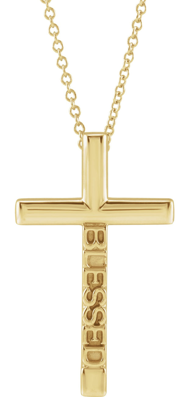 14K Gold Blessed Cross Necklace or Pendant - Yellow Gold