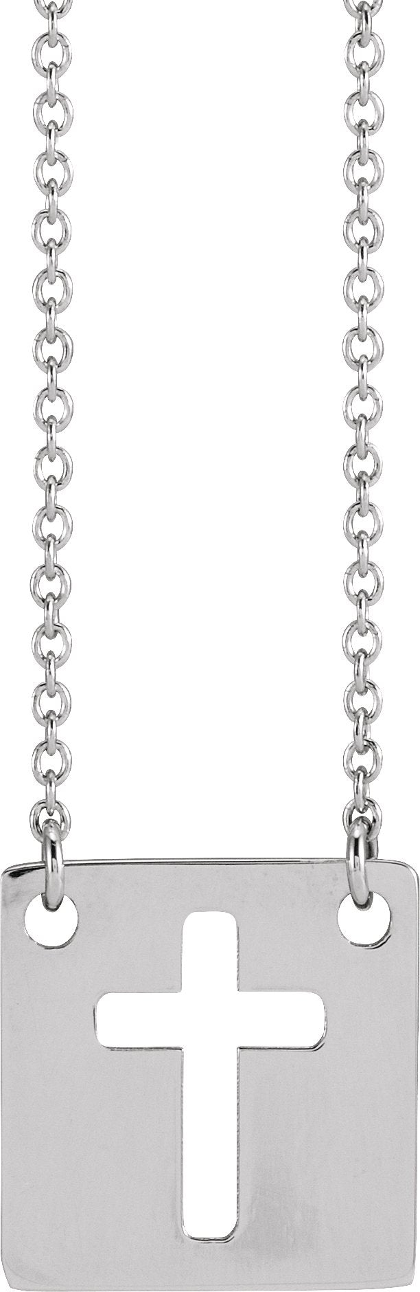 14K Gold Pierced Cross Necklace - White Gold