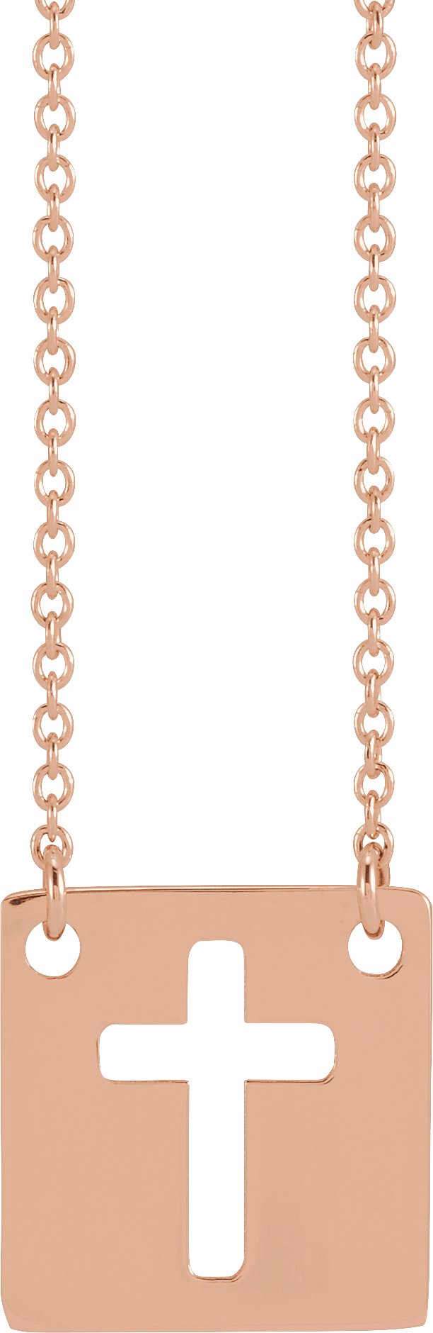 14K Gold Pierced Cross Necklace - Rose Gold