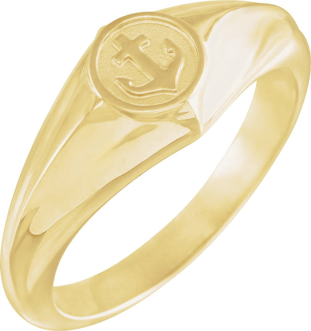 14K Gold Cross Anchor Ring - Yellow Gold