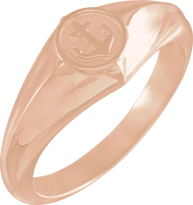 14K Gold Cross Anchor Ring - Rose Gold