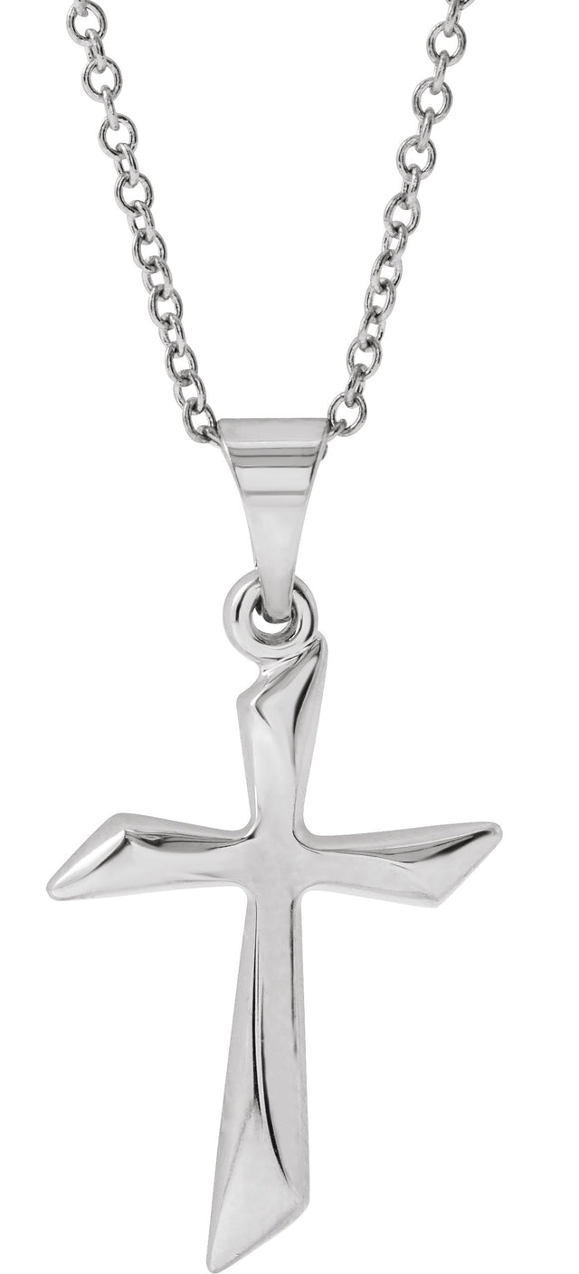14K Gold Hollow Cross Necklace or Pendant - White Gold
