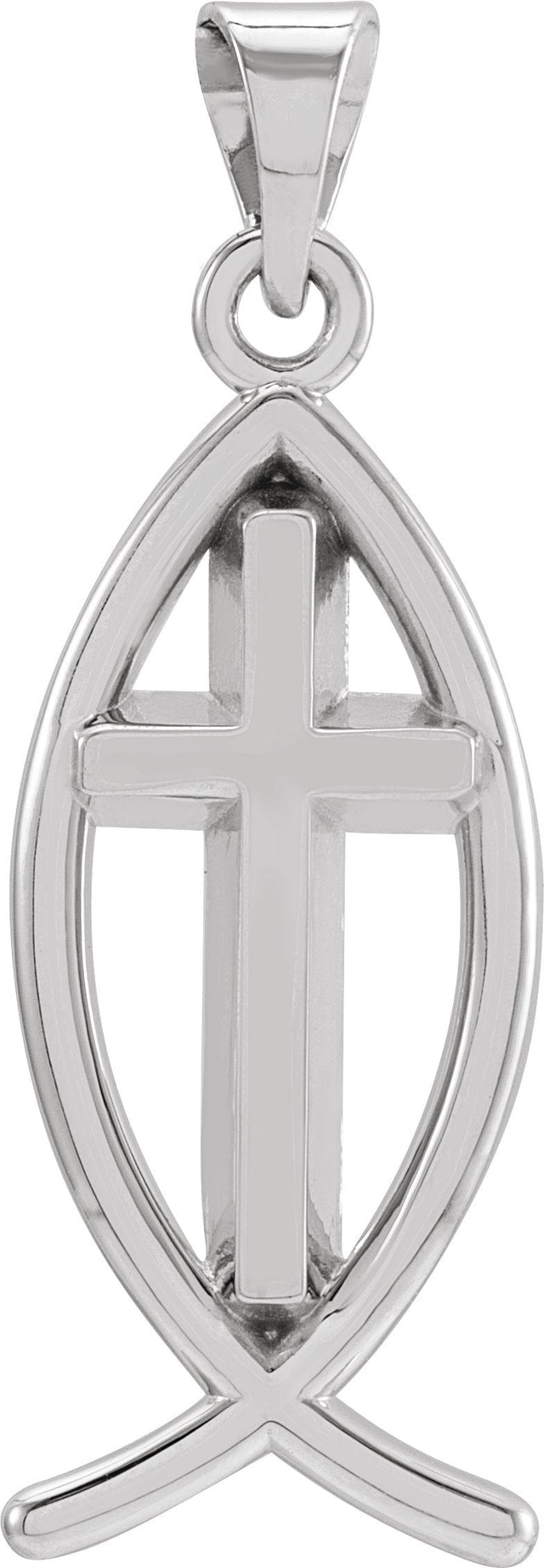 14K Gold Ichthus with Cross Pendant - White Gold