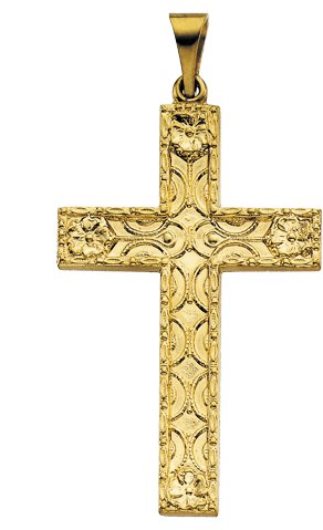 14K Gold Floral-Inspired Cross Pendant – 37x20mm