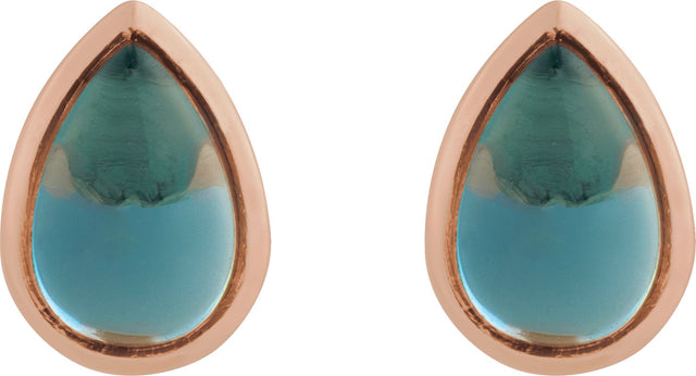 14K Gold Pear Natural London Blue Topaz Cabochon Earrings - Rose Gold - view 2