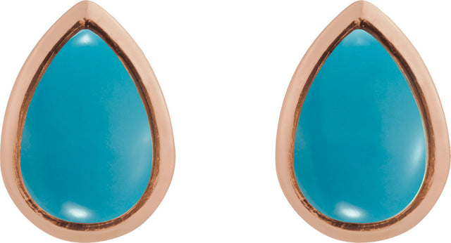 14K Gold Pear Natural Turquoise Cabochon Earrings - Rose Gold - view 2