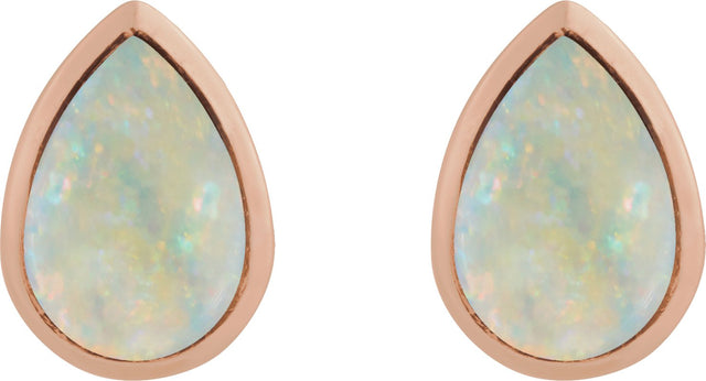 14K Gold Pear Lab-Grown White Opal Cabochon Earrings - Rose Gold - view 2