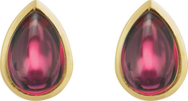 14K Gold Pear Natural Rhodolite Garnet Cabochon Earrings - Yellow Gold - view 2