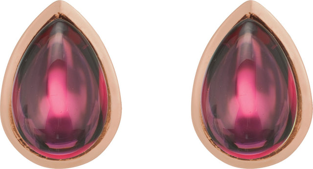14K Gold Pear Natural Rhodolite Garnet Cabochon Earrings - Rose Gold - view 2
