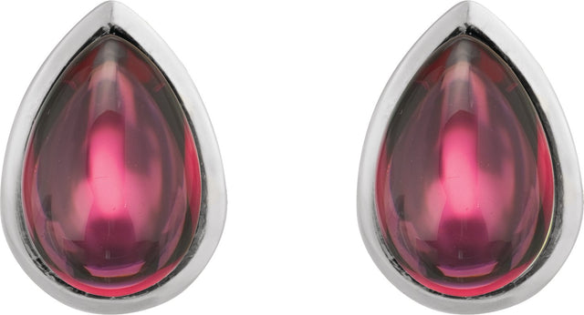 14K Gold Pear Natural Rhodolite Garnet Cabochon Earrings - White Gold - view 2