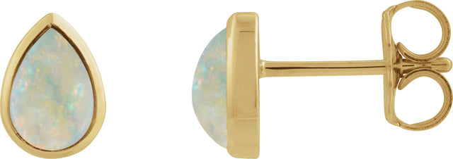 14K Gold Pear Lab-Grown White Opal Cabochon Earrings - Yellow Gold