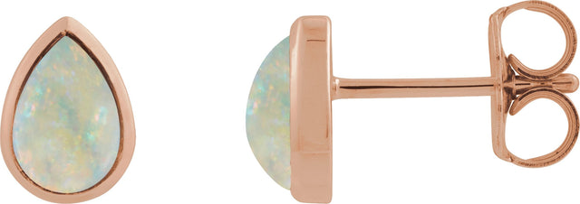 14K Gold Pear Lab-Grown White Opal Cabochon Earrings - Rose Gold