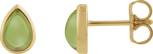 14K Gold Pear Natural Peridot Cabochon Earrings - Yellow Gold