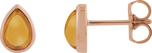 14K Gold Pear Natural Citrine Cabochon Earrings - Rose Gold