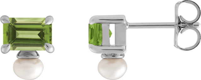 Platinum Emerald Natural Peridot & Cultured White Freshwater Pearl Accented Pearl Earrings