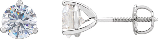 14K Gold White Cubic Zirconia Round 3-Prong Stud Earrings