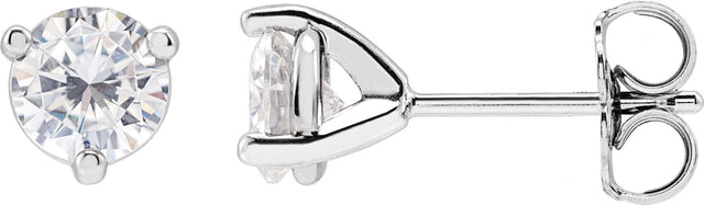 Platinum Lab-Grown Moissanite Round 3-Prong Stud Earrings