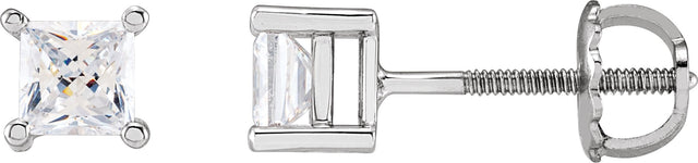 14K Gold White Cubic Zirconia Square 4-Prong Stud Earrings - White Gold
