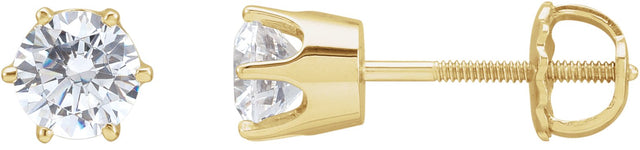 14K Gold White Cubic Zirconia Round 6-Prong Stud Earrings – 5.25-6.5mm Stones - Yellow Gold