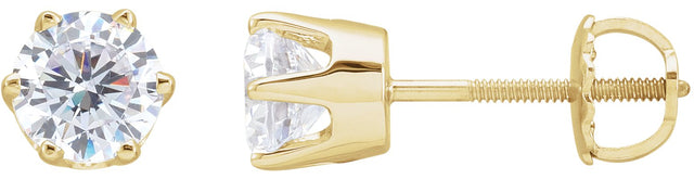 14K Gold White Cubic Zirconia Round 6-Prong Stud Earrings – 5.25-6.5mm Stones - Yellow Gold