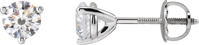 14K Gold White Cubic Zirconia Round 3-Prong Stud Earrings