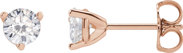 14K Gold Lab-Grown Moissanite Round 3-Prong Stud Earrings - Rose Gold
