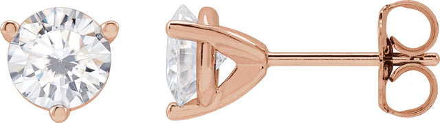 14K Gold Lab-Grown Moissanite Round 3-Prong Stud Earrings - Rose Gold