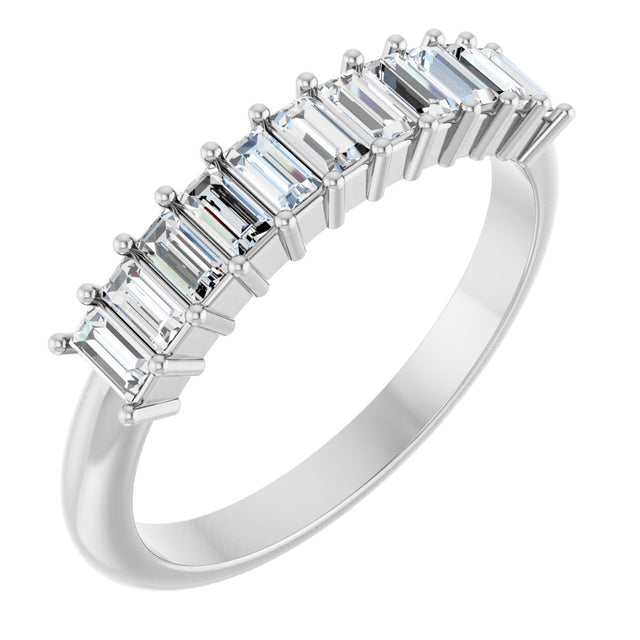 14K Gold Straight Baguette Natural Diamond Eleven-Stone Anniversary Band – 1/2–3/4 CTW - White Gold