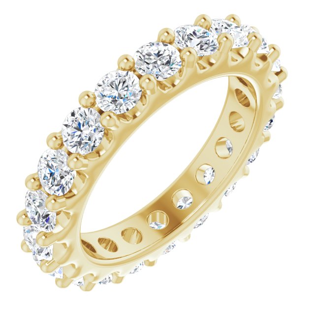 14K Gold Round Natural Diamond Shared-Prong Eternity Band – 3 mm Stones (1 3/4–2 CTW) - Yellow Gold