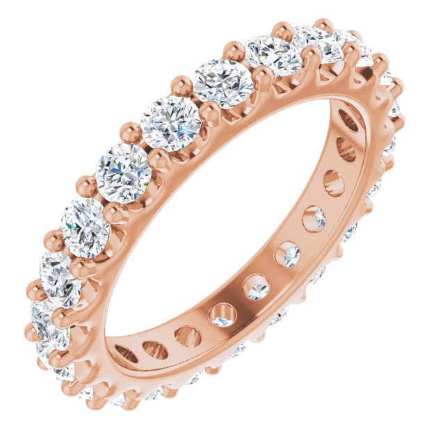 14K Gold Round Natural Diamond Shared-Prong Eternity Band – 3 mm Stones (1 3/4–2 CTW) - Rose Gold