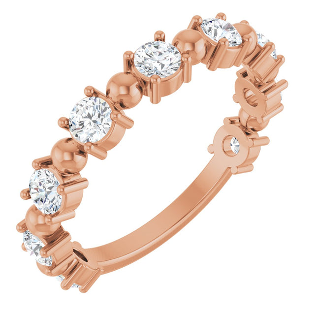 14K Gold Round Natural Diamond Beaded Anniversary Band – 1/6–3/4 CTW - Rose Gold