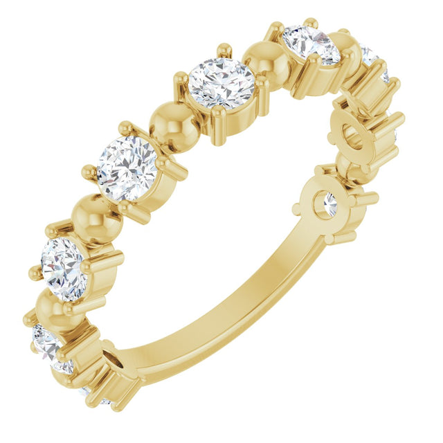14K Gold Round Natural Diamond Beaded Anniversary Band – 1/6–3/4 CTW - Yellow Gold