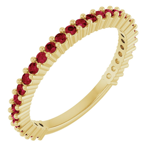 14K Gold Round Lab-Grown Red Ruby Milestone Anniversary Band - Yellow Gold
